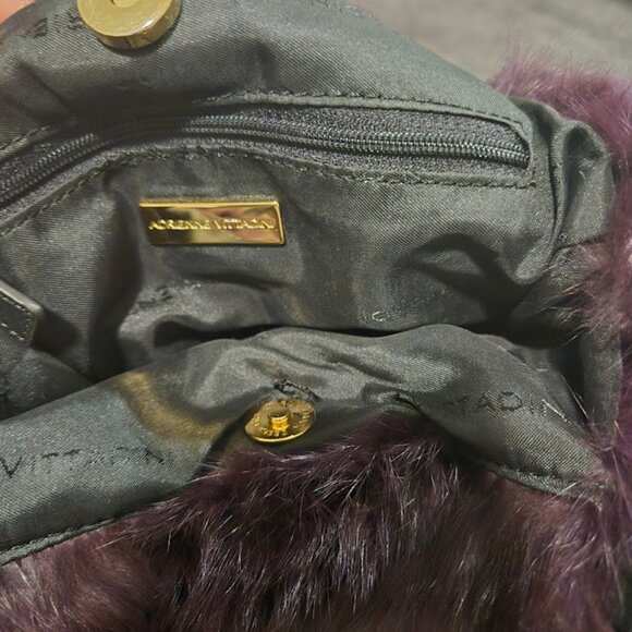 Adrienne Vittadini Hand Bag Tote Rabbit Fur Patent Leather Black - Picture 4 of 4